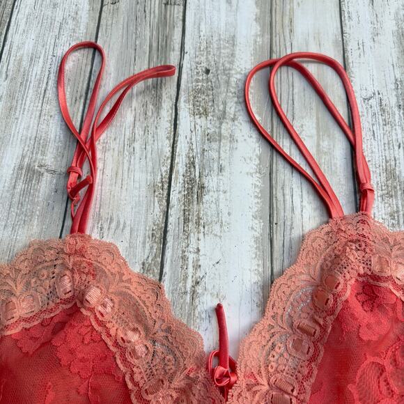 VTG Victorias Secret Gold Label Bodysuit Teddy Sm Peach Lace  Bows Coquette Sexy - Picture 7 of 13